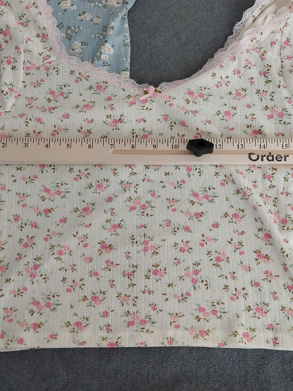 NWT Derek Heart Floral Lace Trim Ribbed Crop Top Coquette Women L - Picture 4 of 8